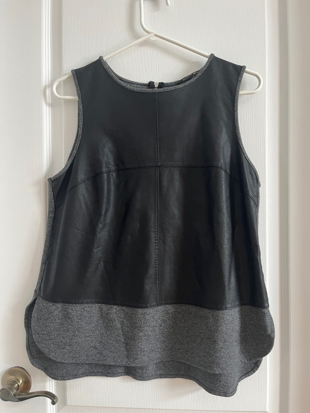 Banana Republic Black Faux Leather Tank with Gray Knit Hem